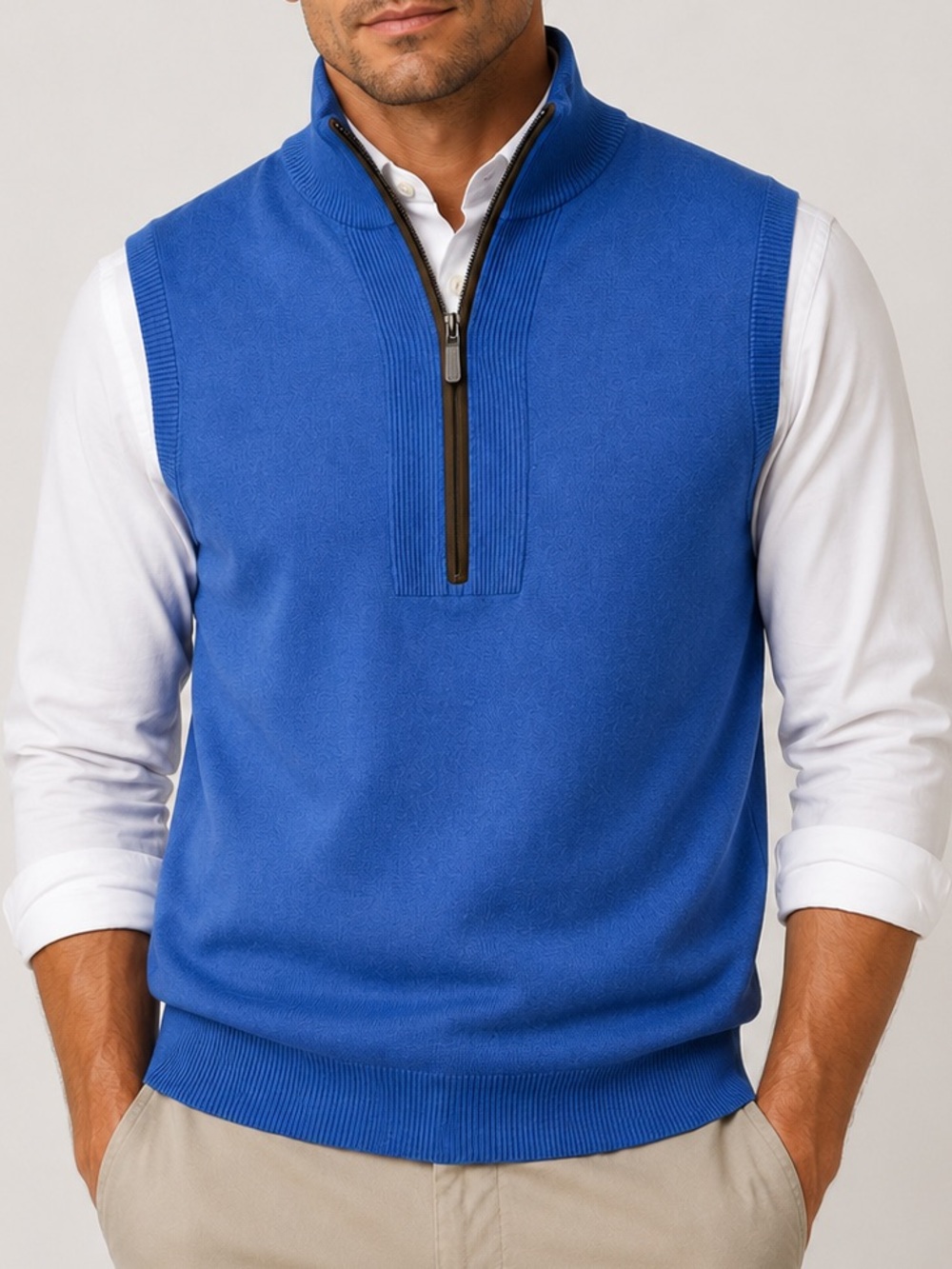 ohnston & Murphy Men’s Large Pima Cotton Quarter Zip Sweater Vest Blue Golf